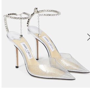 Jimmy Choo Saeda 100 glitter plexi &‎ leather pump size 36.5EU